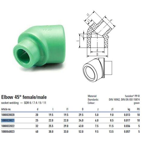 Gomito 45° M/F FUSIOTHERM ø 25 mm 1080020021
