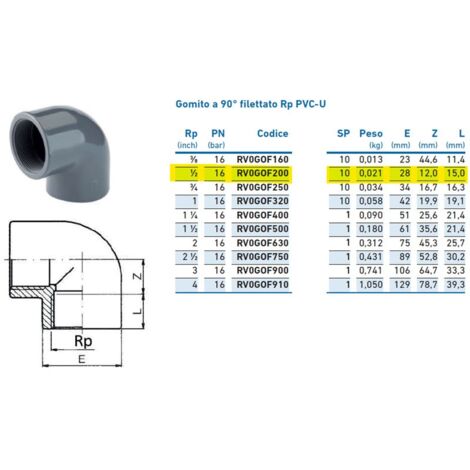 Gomito a 90° filettato Rp PVC-U 1/2" INPFGO220000 - -  IRRITEC - -