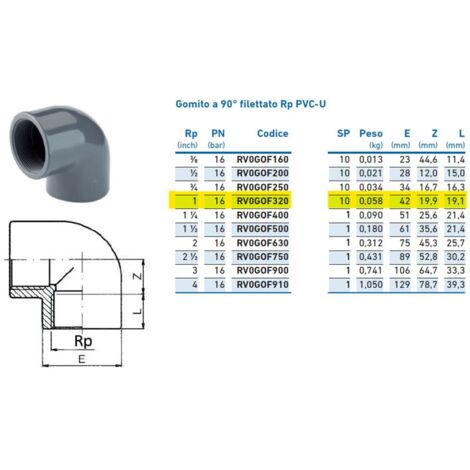 Gomito a 90° filettato Rp PVC-U 1" INPFGO232000 - - IRRITEC - -