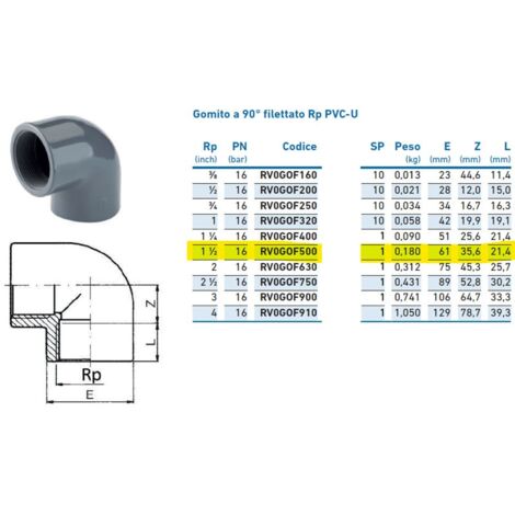 Gomito a 90° filettato Rp PVC-U 1"1/2 INPFGO250000 - - IRRITEC - -