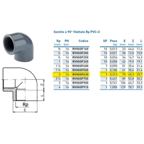 Gomito a 90° filettato Rp PVC-U 2" INPFGO263000 - -  IRRITEC - -