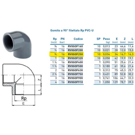 Gomito a 90° filettato Rp PVC-U 3/4" INPFGO225000 - -  IRRITEC - -