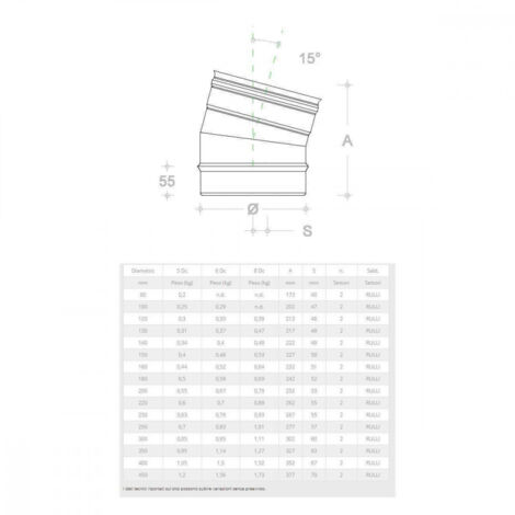 Gomito curva acciaio inox 150mm 5 decimi aisi 304, scegli se 15 gradi