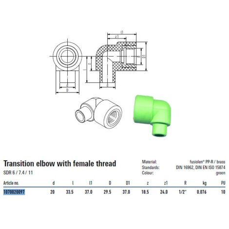 Gomito filettato femmina a saldare FUSIOTHERM ø 20X1/2"F 1070020097