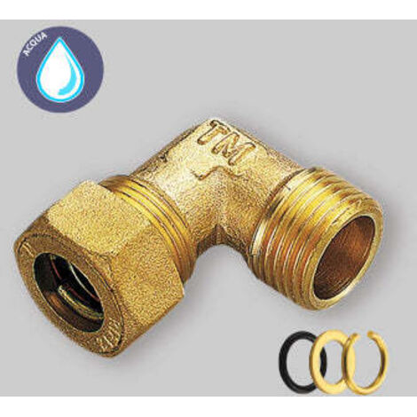 Gomito Maschio A Compressione Con O-Ring Per Tubo Rame Tiemme 22 X 3/4"