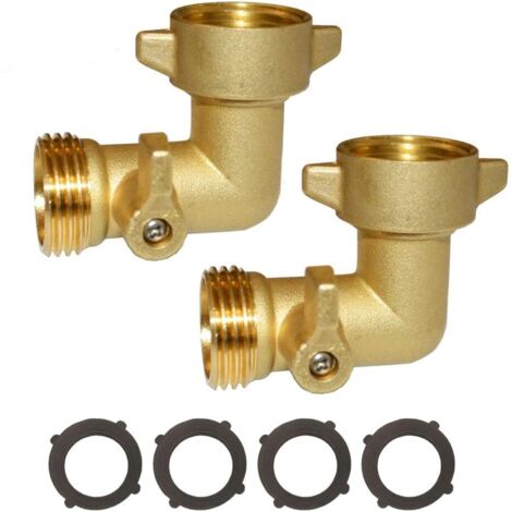 Gomito per tubo da giardino a 90 gradi con valvola di intercettazione Gomito per tubo da 3/4 pollici (circa 0,6 cm) Gomito per tubo GHT RV Adattatore per tubo in ottone Gomito a 90 gradi con 4 rondell