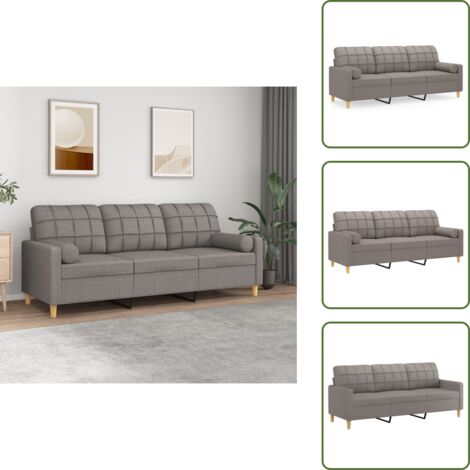 Gommapiuma - vidaXL Divano a 3 Posti con Cuscini Tortora 180 cm in Tessuto - Divano relax
