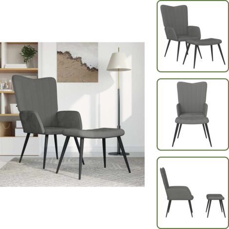 Gommapiuma - vidaXL Poltrona Relax con Sgabello Grigio Scuro in Velluto - Acciaio