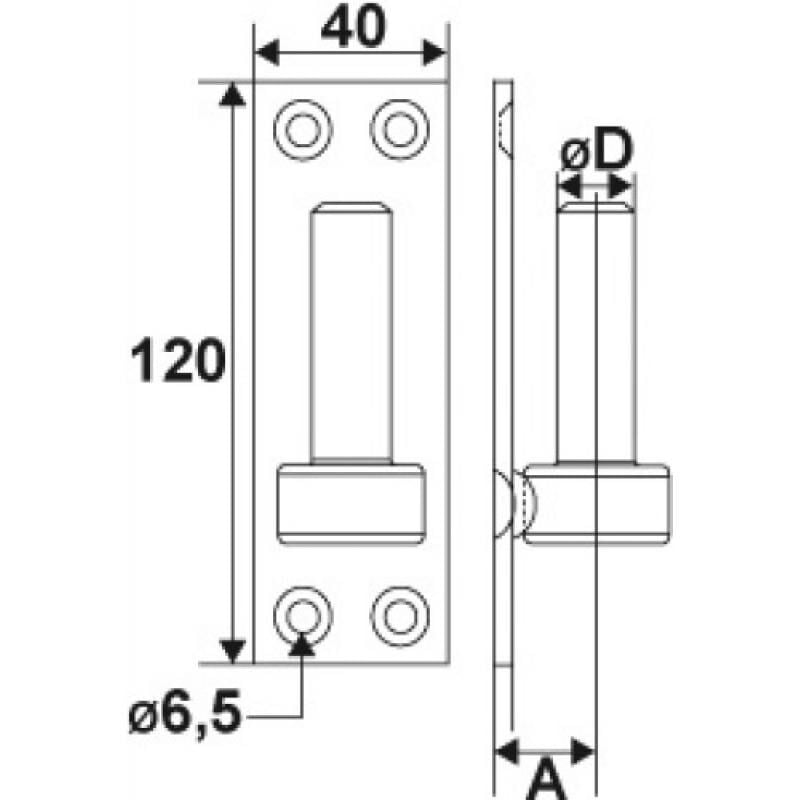 Torbel - Gond sur platine droite axe Ø20 mm 4 trous de fixation en acier phorétique noir