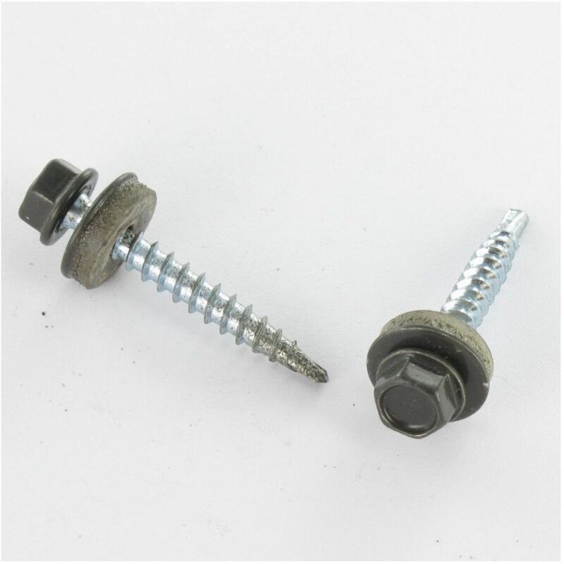 Vis autoperceuse Tête hexagonale TH 4.8X35 Rondelle d"étanchéite avec joint néoprene EPDM Acier zingué RAL7022-100 pièces