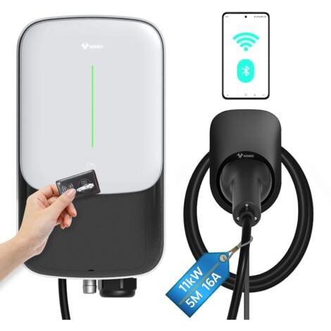 GONEO 11kW 16A EV Dreiphasen-Ladegerät mit 5 m langem Typ-2-Kabel, IEC 60529 IK10 Wallbox-Ladestation für Elektroautos,mit RFID-Karte,WIFI-Verbindung APP-Steuerung