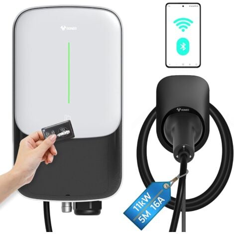 GONEO 11KW 16A Wallbox stazione di ricarica auto elettrica con 5M tipo 2 cavo e carta RFID, trifase IEC 60529 IK10 protezione WIFI connessione APP di controllo