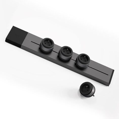 GONEO Multiprise Murale, Rail de prise électrique amovible 50cm et 4 Adaptateurs 230VAC 3680W 16A