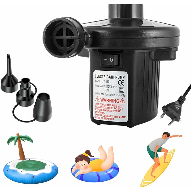 Image of Gonfiatore elettrico della pompa dell'aria, gonfiatore con 3 ugelli, ac 220V-240V Pompa elettrica per piscina a pale, pompe a pale per campeggio