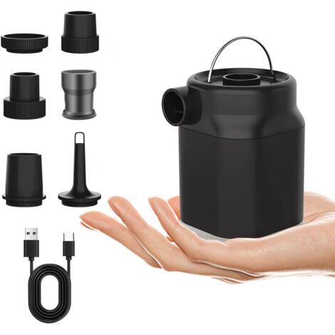 Gonfiatore elettrico portatile, mini pompa d'aria portatile 3 in 1 con sgonfiaggio e gonfiatore con luce USB con 6 ugelli d'aria per materassini da campeggio, giocattoli da piscina