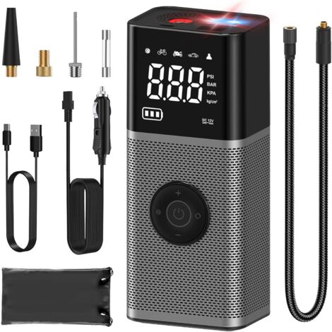 Gonfiatore per pneumatici con manometro digitale, compressore d'aria portatile, pompa ad aria senza fili da 150 PSI per pneumatici auto e doppia alimentazione CC 12 V, 3 luci di emergenza, pompa per p