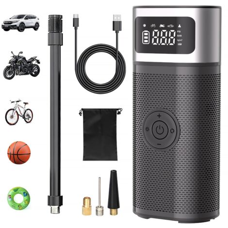 Gonfiatore per pneumatici per auto, pompa elettronica portatile da 12 V 5200 mAh/150 PSI, compressore d'aria portatile con display digitale e luci di emergenza per auto, moto, biciclette, palloni