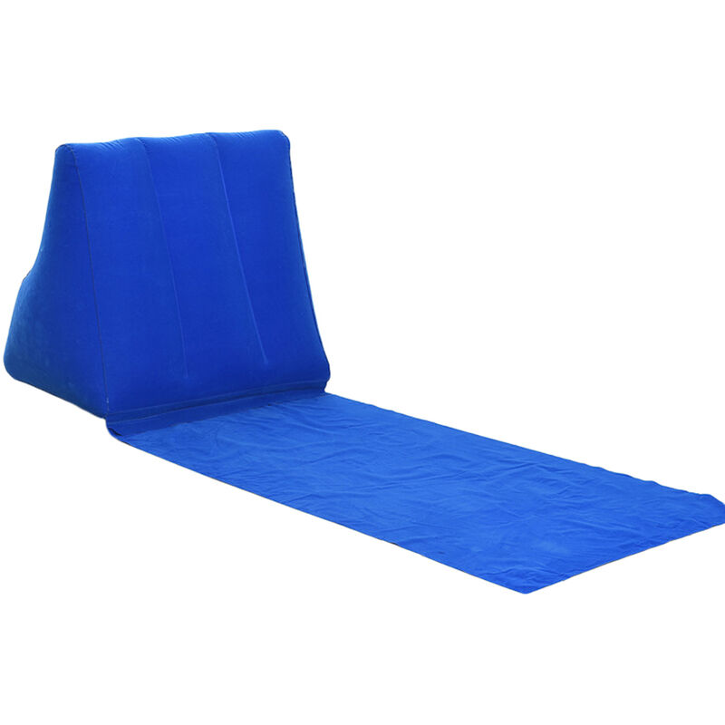 Gonflable pliable doux tapis de plage lit d'air voyage matelas chaise siège Camping échouage loisirs chaise longue dos oreiller coussin(bleu marine)