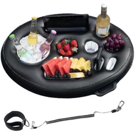 Gonflable Porte Gobelet Piscine, Bar Flottant Piscine 9 Trous avec Corde Traction, 2 en 1 Grand Plateau Piscine 75X50 Porte-Gobelet Flottant Portable pour Adultes Plateau Apero Piscine