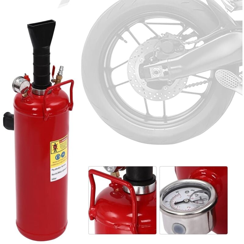 Gonfleur de pneu 9 l, 8 bar, Booster de gonflage de pneu Avec manomètre - Pour véhicules électriques, motos, rouge