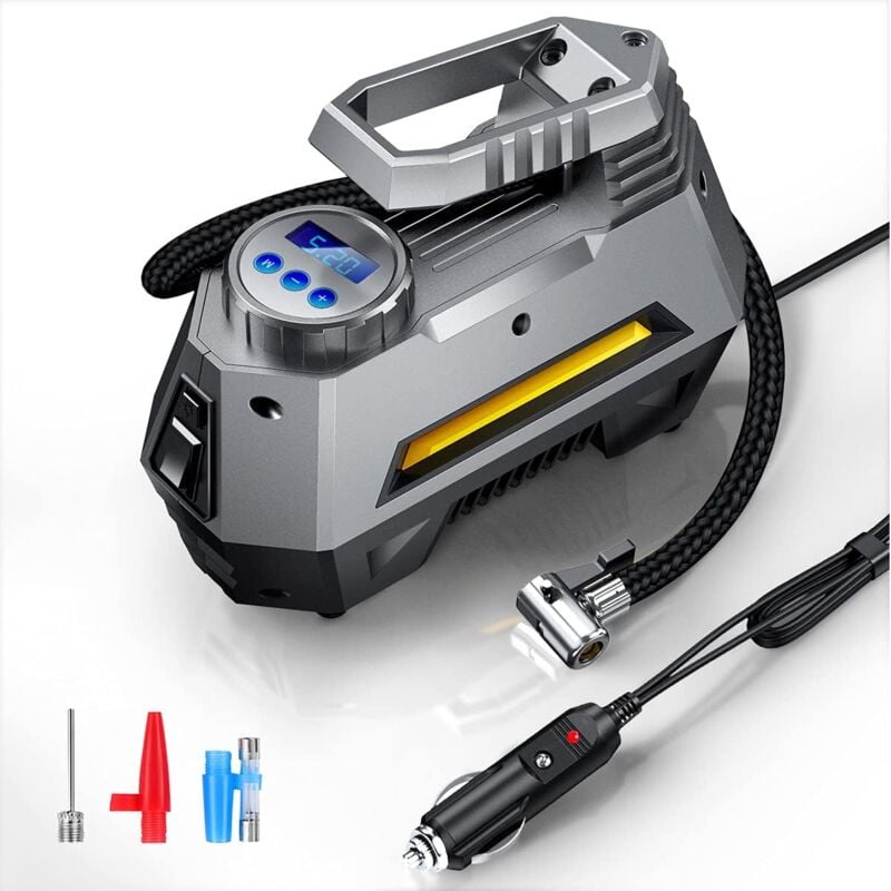 Treetalk - Gonfleur de pneu à compresseur d'air portable EL-3631 Pompe à pneu de voiture avec manomètre numérique (150 psi 12 v dc), lampe de poche