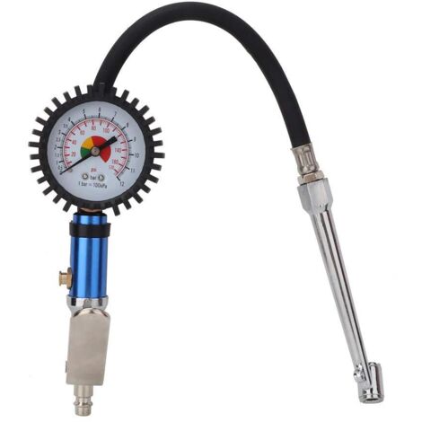 Gonfleur de Pneu avec Manomètre, Pistolet à Pression de Pneu Auto-serrant 12 Bars avec Connecteur D'air Rapide, Manomètre de Pneu et Gonfleur