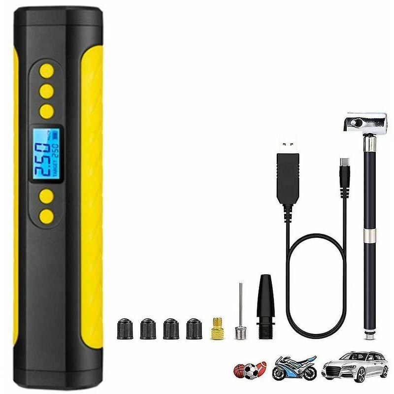 Compresseur d'air portable Mini gonfleur Pompe électrique Gonfleur de pneu d'urgence avec écran LCD Led Lightmobile Power2000mah Batterie Li-ion