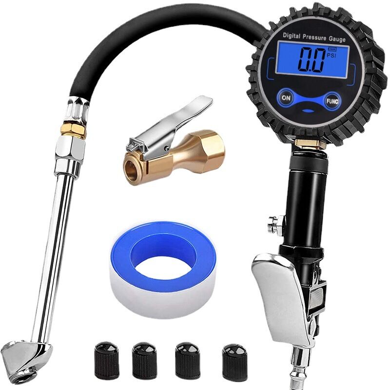 Gonfleur de pneu numérique avec manomètre, 200 PSI, kit de compresseur d'air robuste avec mandrin d'air de verrouillage de tuyau en caoutchouc et