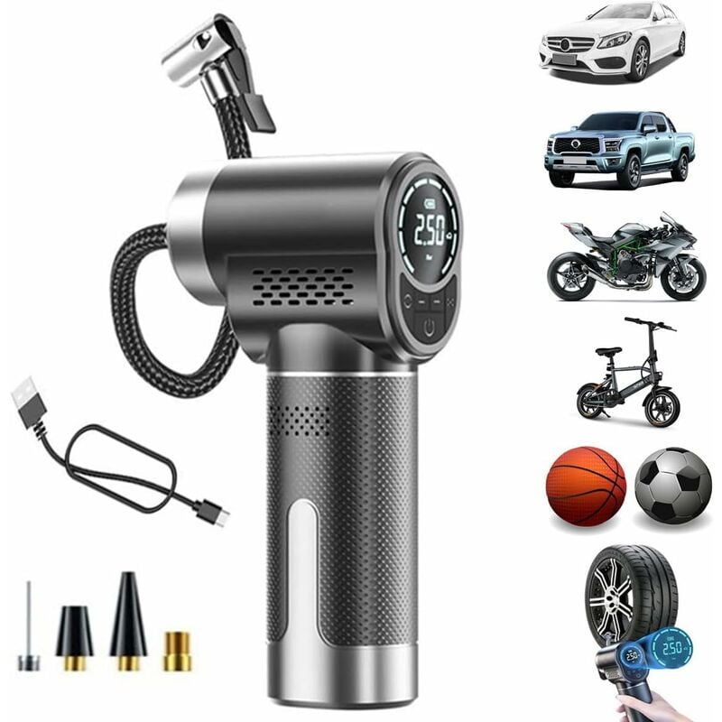 Gonfleur de pneu portable, compresseur d'air, pompe à air de pneu de voiture, (150psi) pompe à air portable avec manomètre numérique, pour voiture,