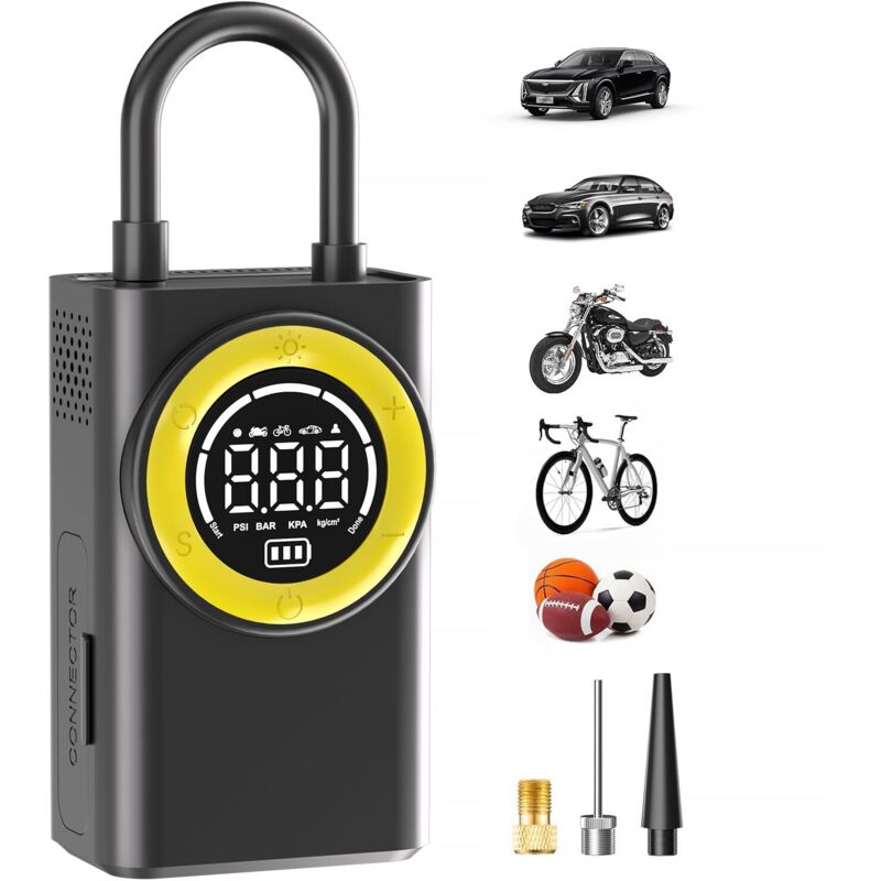 Gonfleur de pneu portable - Pompe à air sans fil de 150 PSI pour pneus de voiture avec manomètre numérique et lumière LED - Gonfleur de pneu portable