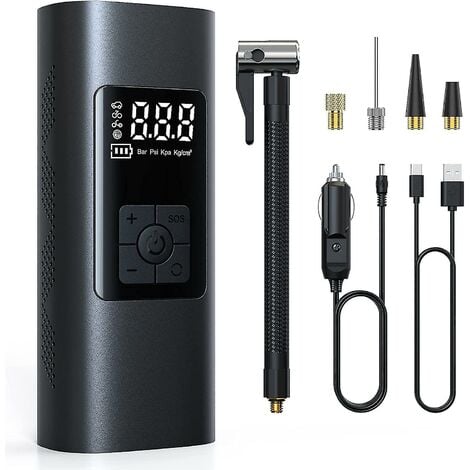 DERRUI Gonfleur de pneu sans fil rechargeable, batterie 6000mah gonfleur de pneu 150 psi pompe de voiture pompe à vélo électrique portable mini compresseur de pompe à air arrêt automatique
