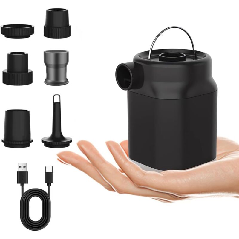 Gonfleur Électrique Portable, 3 en 1 Mini Pompe à Air Portable à Lumière USB Dégonfleur et Gonfleur avec 6 Buses d'air pour Camping Matelas de