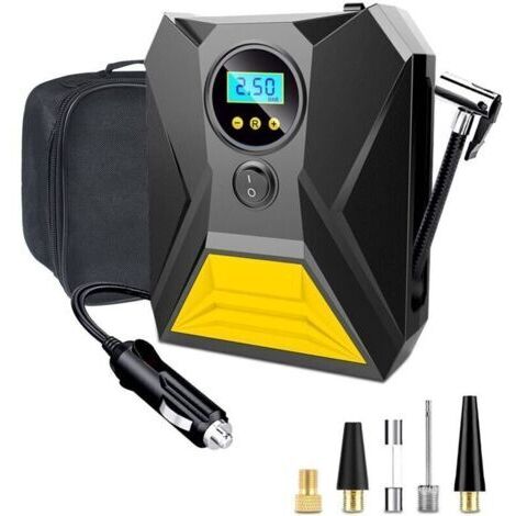 Gonfleur Pneus Voiture, 12V Compresseur à Air Portatif avec Fonction Mémoire, 3 Adaptateurs de Buses, Gonflage Rapide Compresseur pour Vélo
