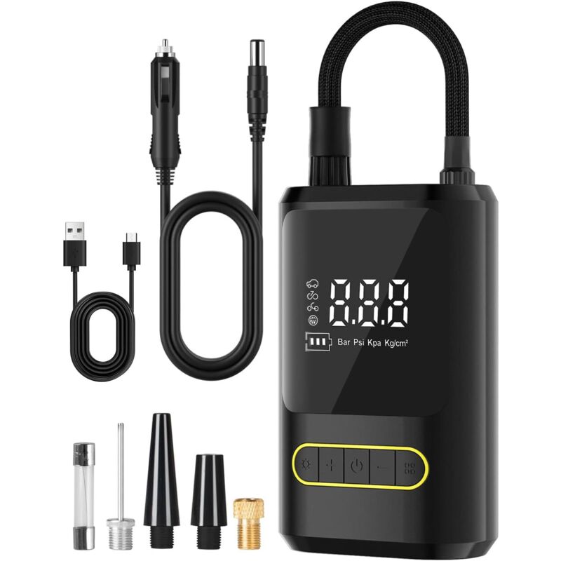 Gonfleur Pneus Voiture, 12V Compresseur Voiture avec Lumière LED, Batterie 4000mAh 150PSI Gonfleur Pneus Voiture Sans Fil, Compresseur à Air avec 4