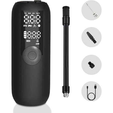 Gonfleur Pneus Voiture 150PSI Pompe a Velo Mini Compresseur à Air Portatif pour Voiture, Vélo, Arrêt Automatique avec Valve Presta et Schrader