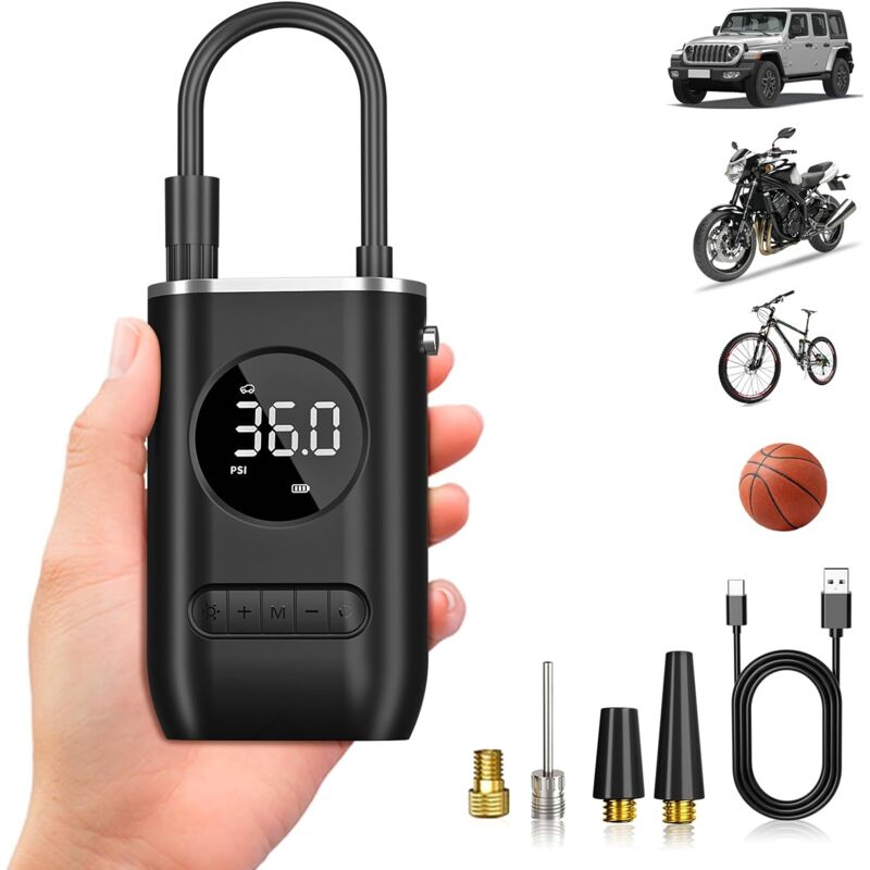 Gonfleur Pneus Voiture, 2000mAh Compresseur à Air Portatif 150PSI 4X Plus Rapide, avec LCD Numérique et Lumière LED, 4 Modes Compresseur Voiture pour