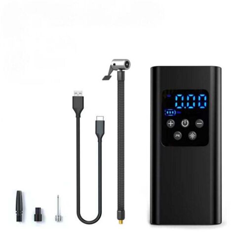 Gonfleur Pneus Voiture, 2000mAh Compresseur à Air Portatif avec 3 Accessoires Buccaux et Lumière LED pour Voiture Moto Bicyclette Boule