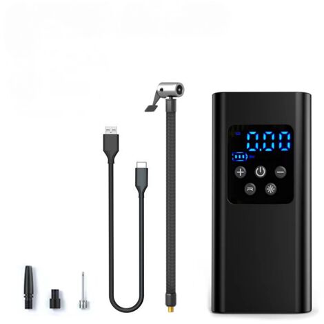 Gonfleur Pneus Voiture, 2000mAh Compresseur à Air Portatif avec 3 Accessoires Buccaux et Lumière LED pour Voiture Moto Bicyclette Boule