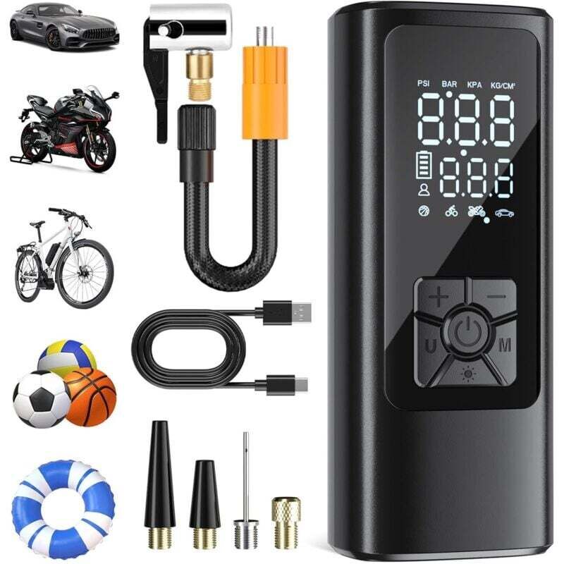 Gonfleur Pneus Voiture, Compresseur à Air Portatif sans Fil, 150 PSI (10,3 Bar), Gonfleur Electrique, Pompe a Velo, Inflation Rapide, Arrêt
