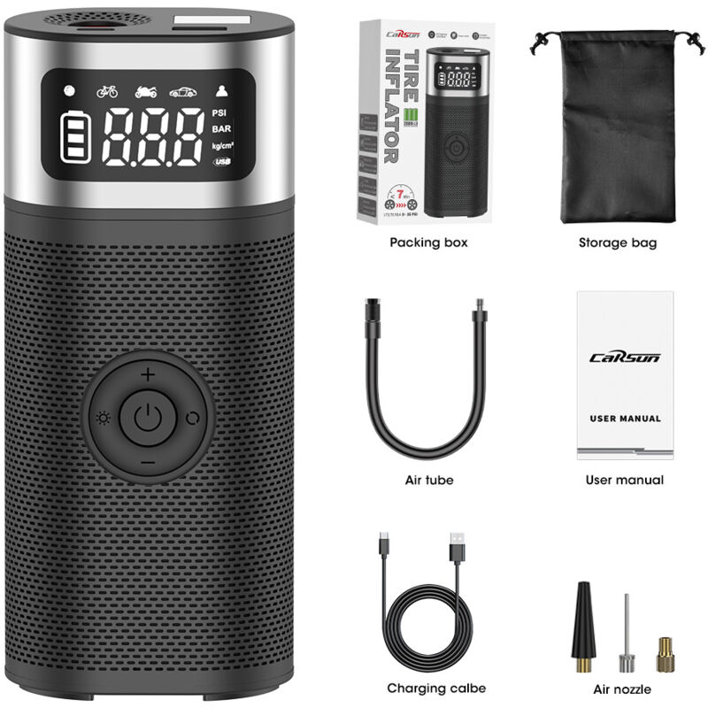 Gonfleur Pneus Voiture, Pompe à Air Électronique Portable 12V 5200mAh/150PSI, Compresseur à Air Portatif avec Affichage Numérique et Lumières