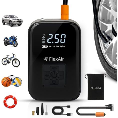 – Gonfleur Pneus Voiture & Pompe Vélo Électrique Rechargeable  Compresseur à Air Portatif sans Fil  Mini Souffleur Puissant pour Ballon, Moto, VTT & Accessoires de Gonflage