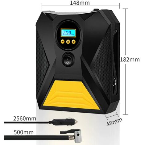Gonfleur Pneus Voiture Portable avec Écran Numérique, 12V Compresseur à Air, Fonction Mémoire, Arrêt Automatique, Lumière LED, (Jaune)