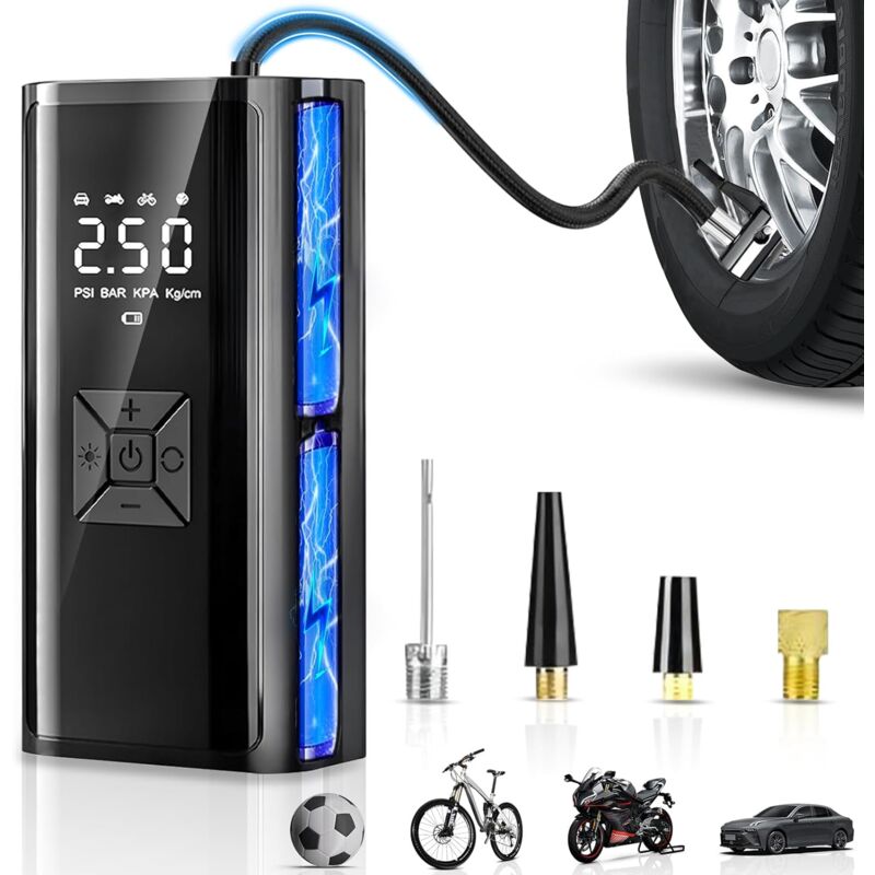 Treetalk - Gonfleur Pneus Voiture Sans Fil, Compresseur à Air Portatif Sans Fil avec led, Arrêt Automatique, Batterie Rechargeable 6000mAh, Mini