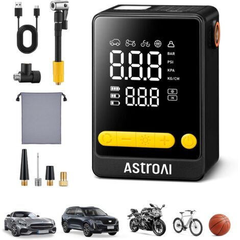Gonfleur Pneus Voiture sans Fil, Compresseur à Air Portatif sans Fil, , Pompe a Velo, 2X Plus Rapide Arrêt Automatique Ultra Compact LED Grand Ecran pour Voiture Vélo Moto