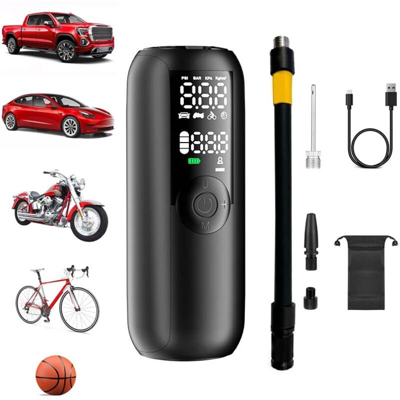 Rnemitery - Gonfleur Pneus Voiture,batterie 4000 mAh 150PSI Pompe a Velo,Compresseur à Air Portatif pour Voiture, Vélo, Arrêt Automatique avec Valve
