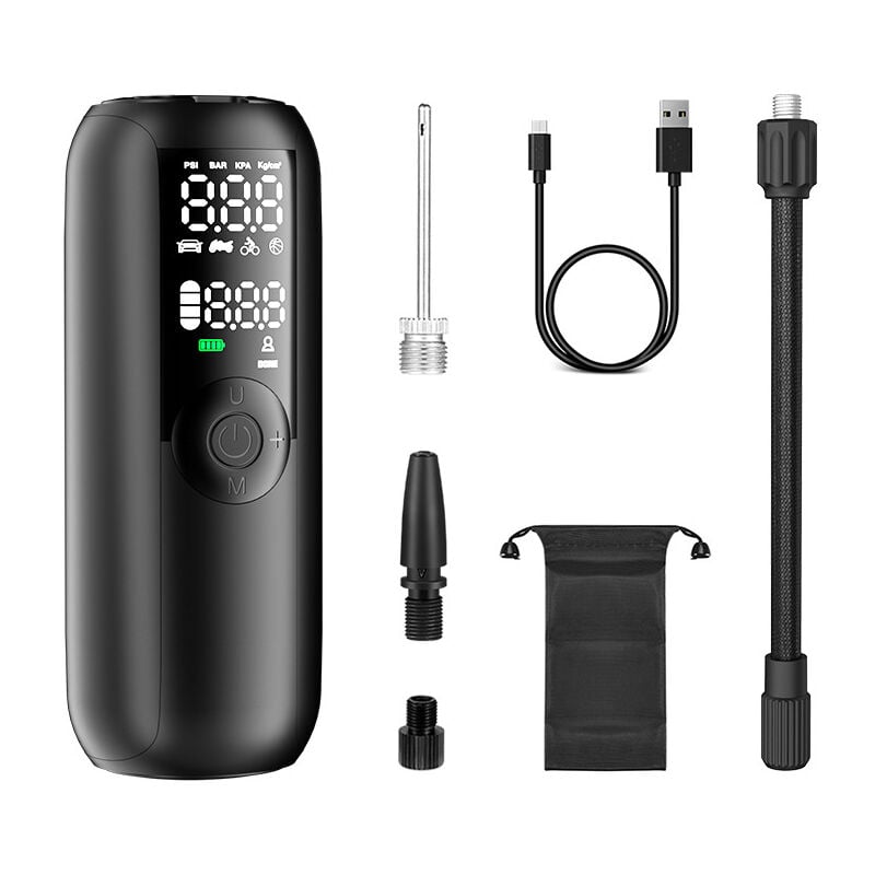 Gonfleur Pneus Voiture Sans Fil,150 psi Pompe a Velo,Compresseur à Air Portatif pour Voiture, Vélo, Arrêt Automatique avec Valve Presta et Schrader