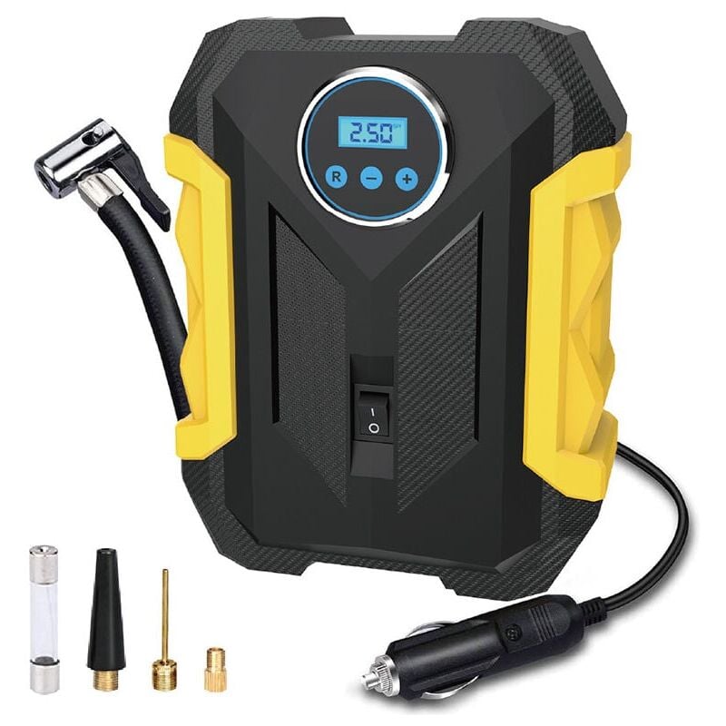 Gonfleur Pneus Voiture,Compresseur à Air Portatif 12V,Compresseur à Air 150PSI avec Jauge de Pression des Pneus Et lumière LED, Jaune