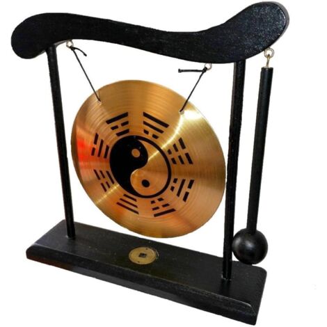 Gong sobre base Yin Yang - Decoración zen en madera y cobre - Objeto decorativo asiático para el interior del hogar, la oficina y la sala de estar - Idea de regalo Japón Asia - Tradición asiática