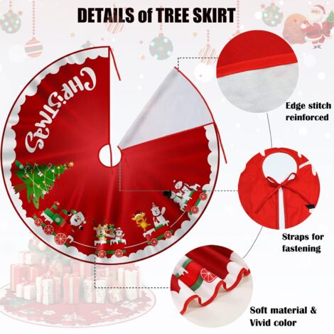 Gonna per albero di Natale 91,4 cm, copertura per base albero di Natale, in tessuto rosso e bianco, per decorazioni natalizie, feste, casa, giardino (trenino di Natale)