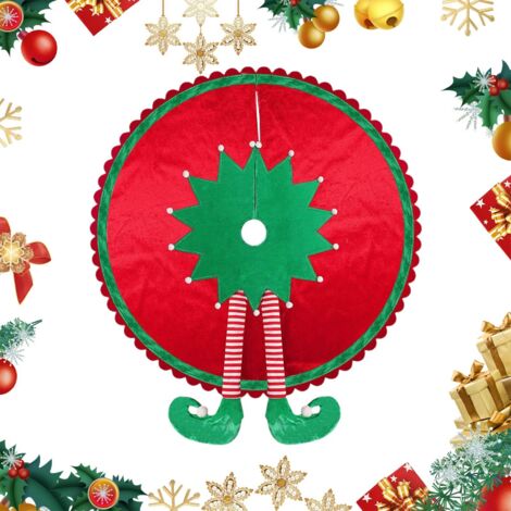 Gonna per albero di Natale - Gonna per albero - 92 cm - Rosso e verde - Elfo di Natale - Tappetino per feste di Natale - Decorazione per interni